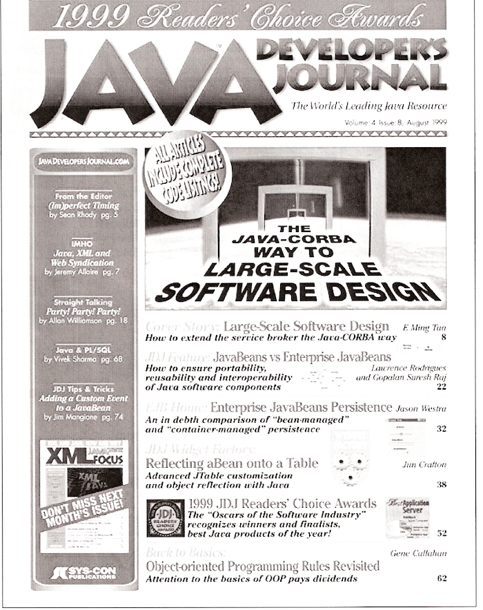 August 1999 issue of Java Developers’ Journal